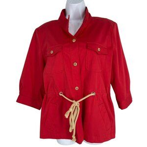 Susan Graver Stretch 3/4 Sleeve Sateen Rope Belt Safari Jacket Size Large